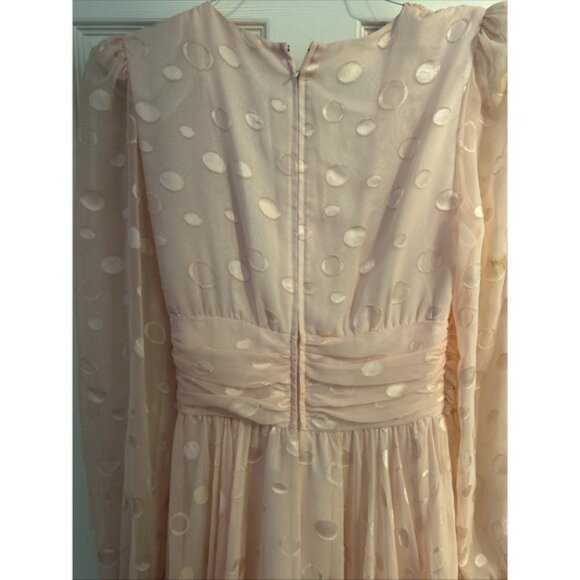 Vintage 80s Rimini Pink Long Sleeve Flowy Dress Prom Glam Chiffon - Picture 6 of 7